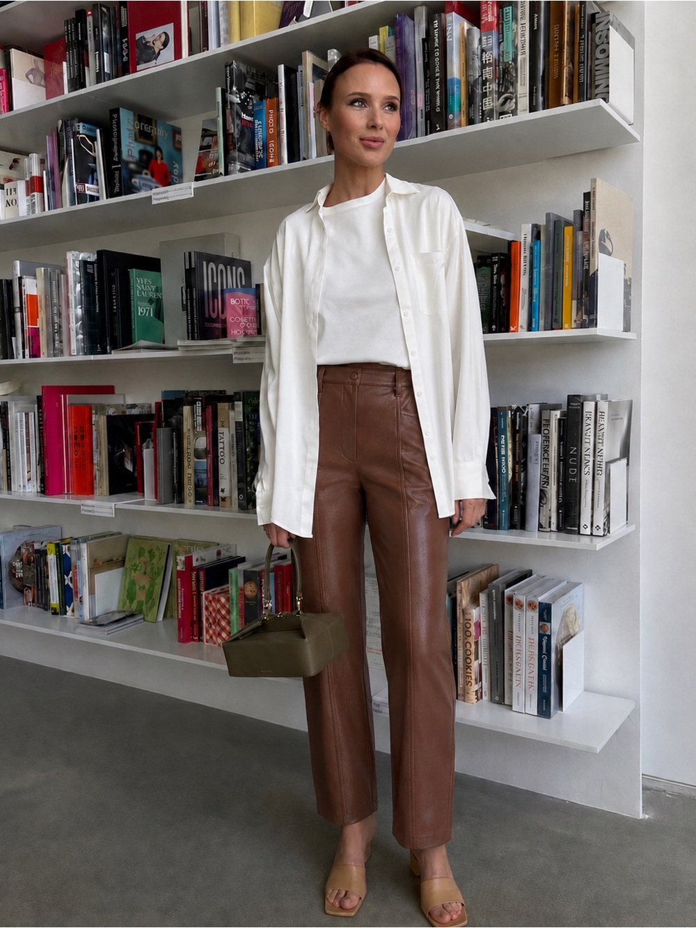 Aritzia Wilfred Rebel Vegan Leather Pants Cognac Brown High Rise Straight Leg 00